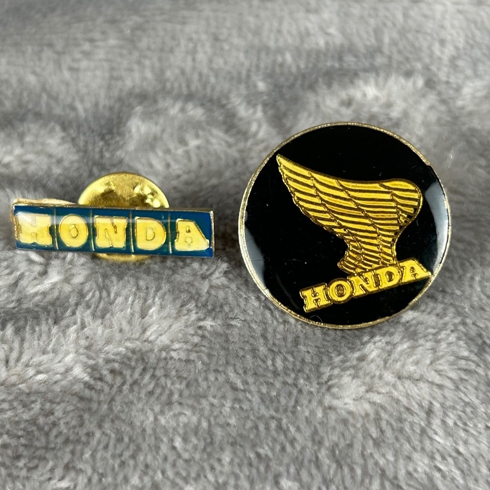 Vintage Honda Wing Logo &โ Wordmark Lapel Pin Tie Tac Set Gold Tone Enamel 2pc